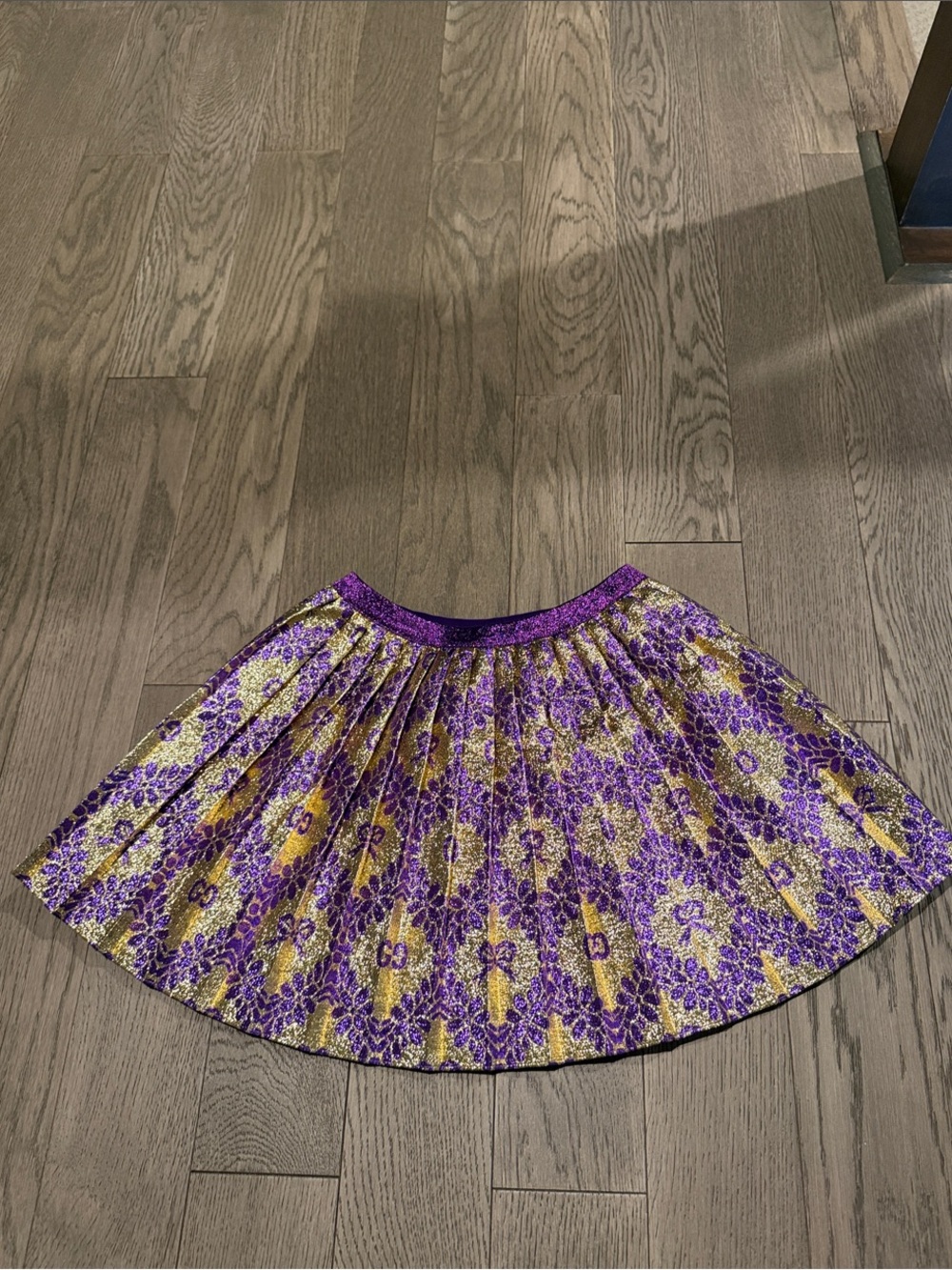 Gucci Kids Purple and Gold Patterned Pleated Skirt